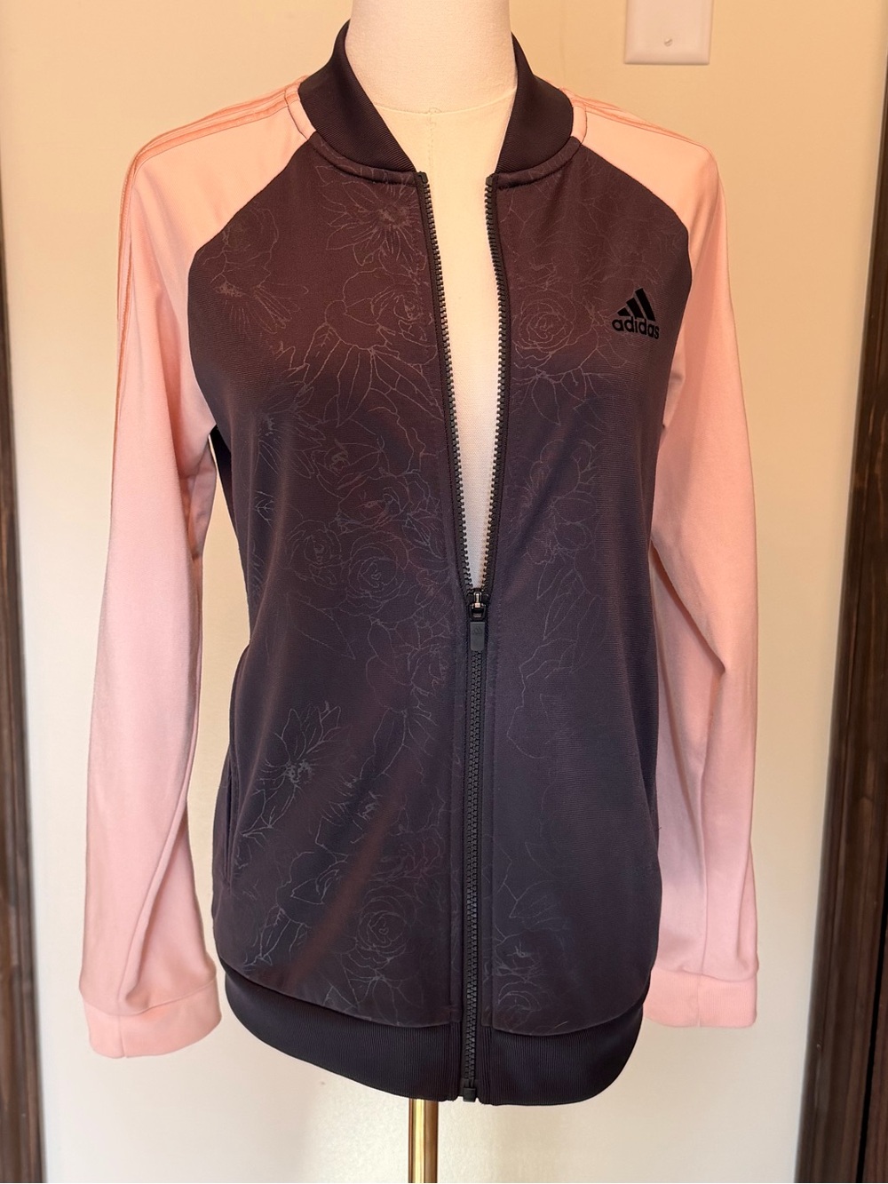 adidas Pink & Black Floral Athletic Bomber Jacket